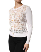 Cream Lace Knit Rose Button Cardigan Sweater