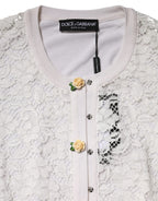 Cream Lace Knit Rose Button Cardigan Sweater