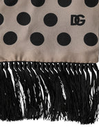 Brown Polka Dot Silk Fringes Foulard Scarf
