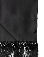 Black Satin Silk Fringes Neck Foulard 143.5cm x15cm Scarf