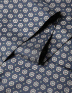 Blue Patterned Silk Fringes Foulard 138cm x 15.5cm Scarf