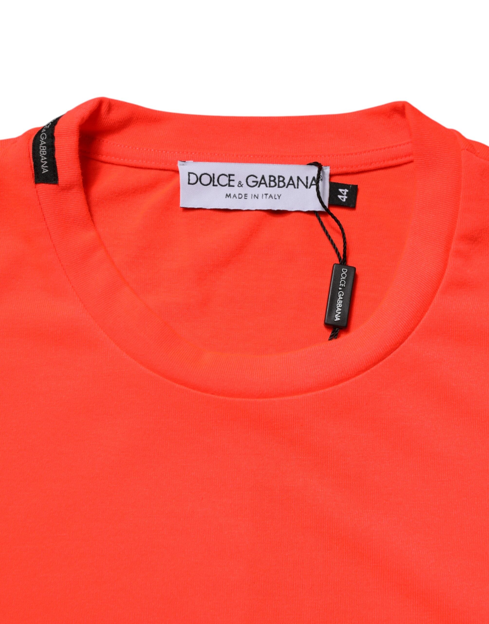 Neon Orange Polyester Crew Neck Men T-shirt