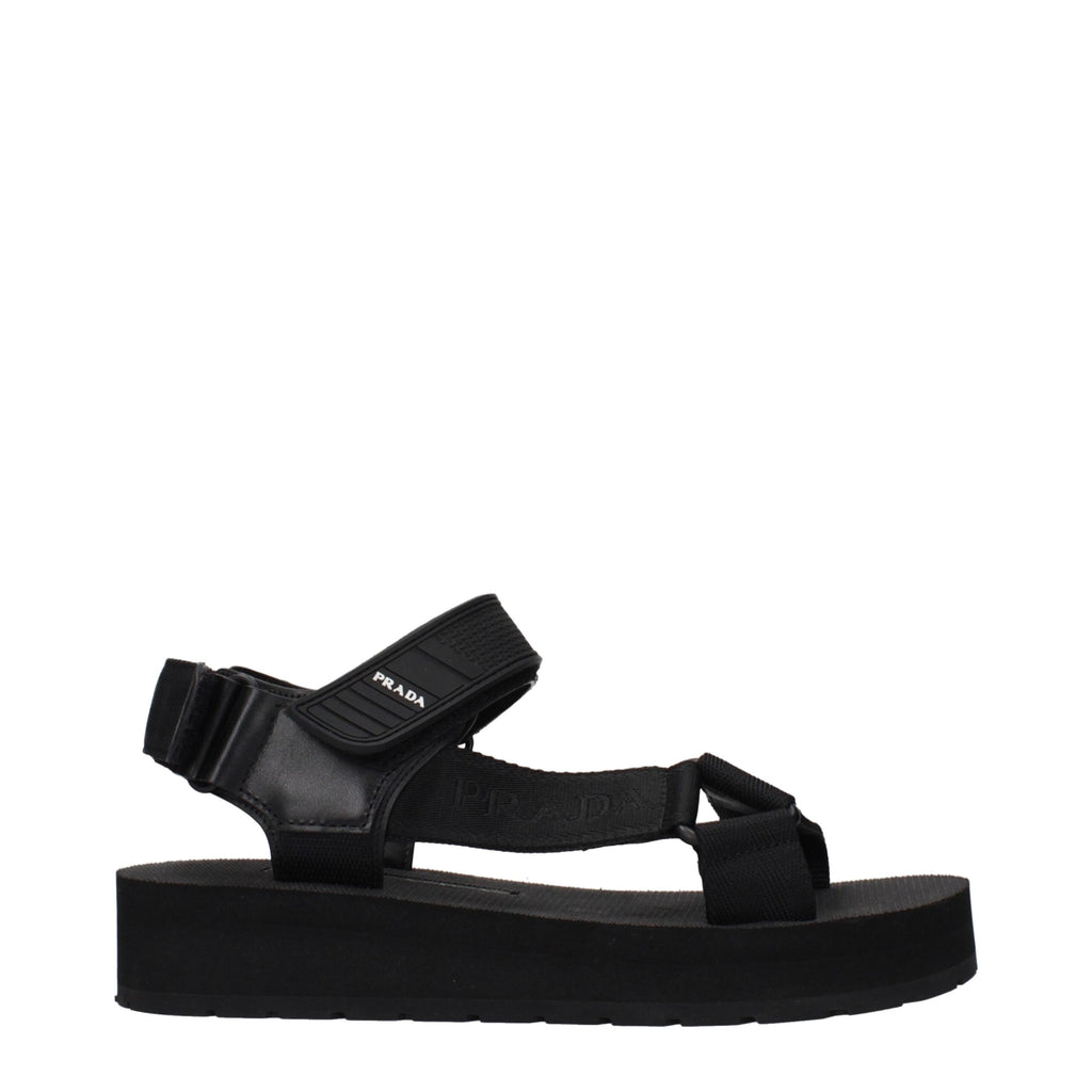 Black Fabric Flat Sandals