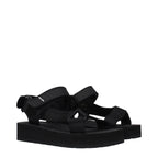 Black Fabric Flat Sandals