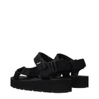 Black Fabric Flat Sandals