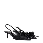 Black Leather Stiletto Heel Sandals