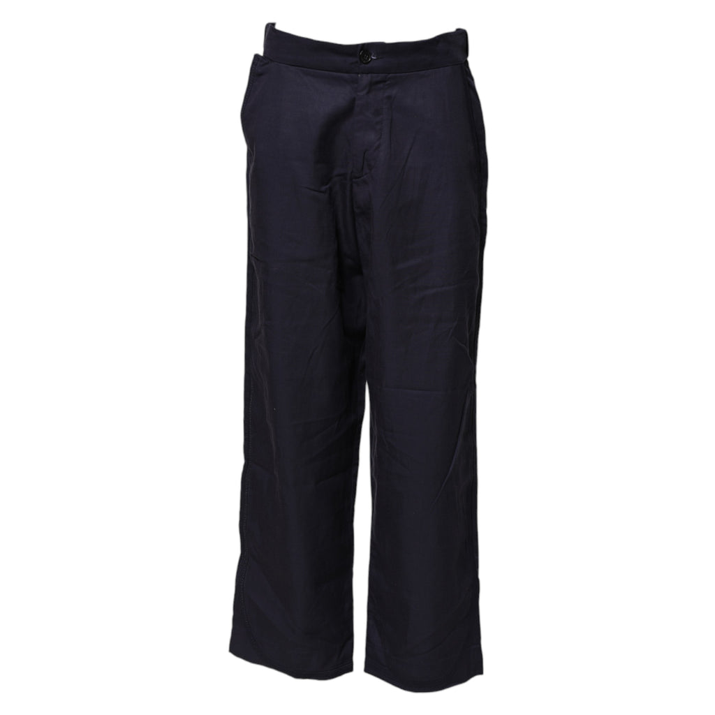 Navy Blue Straight High Waist Chino Casual Trouser Pants
