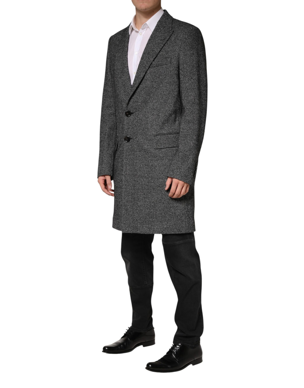 Gray Wool Blend Long Trench Coat Men Jacket