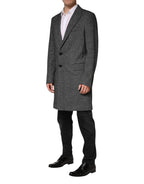 Gray Wool Blend Long Trench Coat Men Jacket