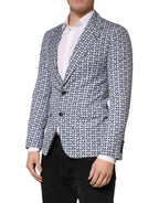 Blue Cotton Patterned Single Breasted Blazer