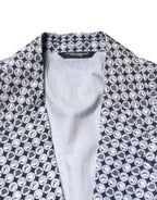 Blue Cotton Patterned Single Breasted Blazer