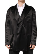 Black Silk Double Breasted 2 Button Blazer