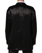 Black Silk Double Breasted 2 Button Blazer