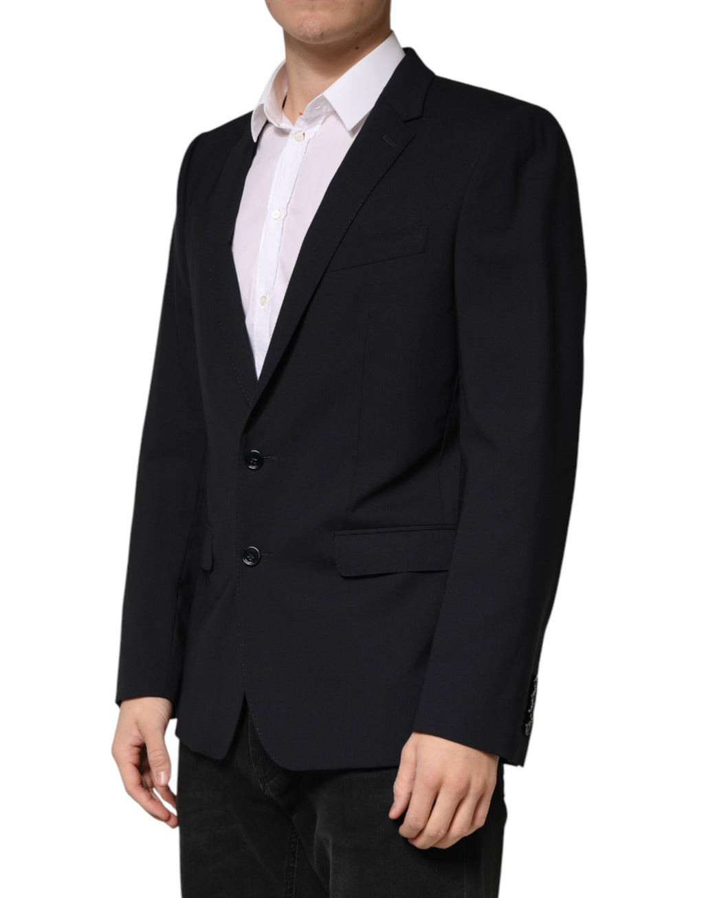 Black Wool Single Breasted 2 Button Blazer