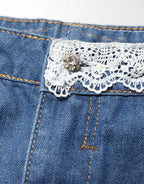 Blue Cotton Low Waist Denim Casual Hot Pants Shorts