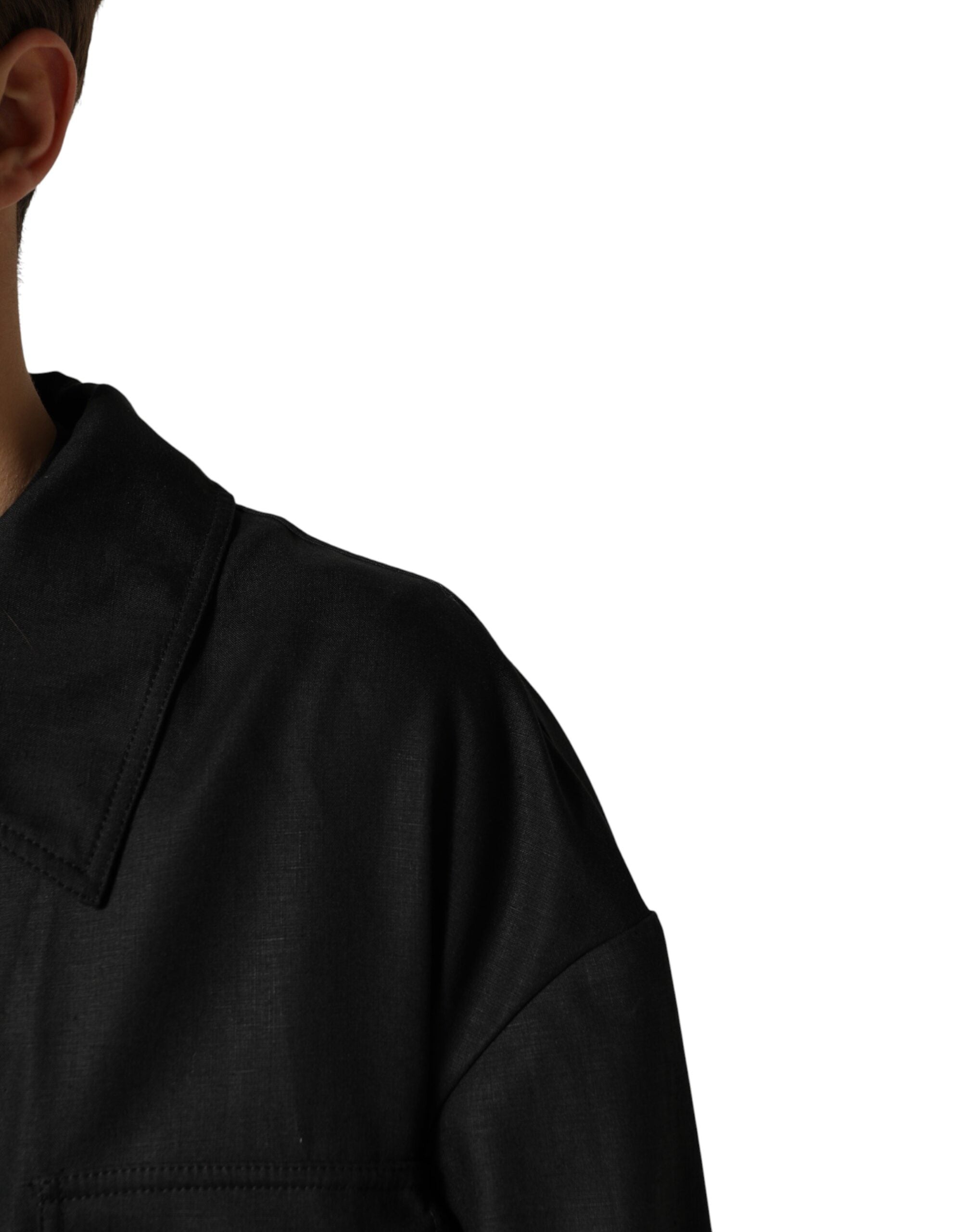 Black Pockets Collared Trench Coat Jacket