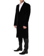 Black Cotton Velvet Long Trench Coat Jacket