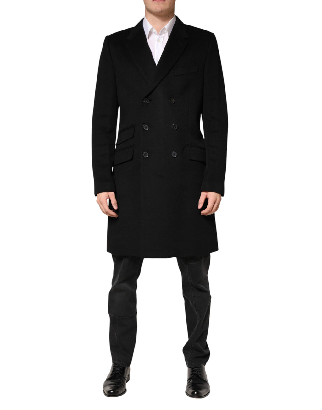 Black Wool Double Breasted TrenchCoat Jacket