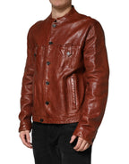 Brown Leather Button Down Men Biker Jacket