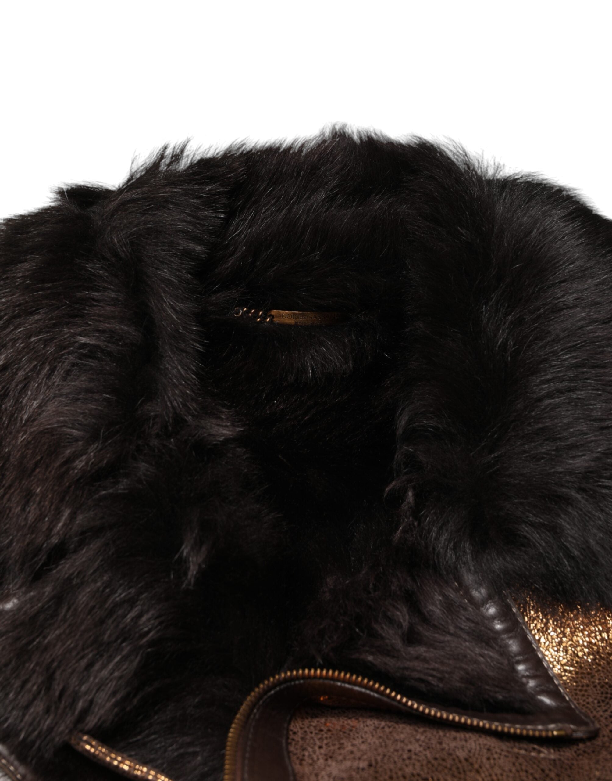 Bronze Leather Fur Full Zip Men Biker Jacket