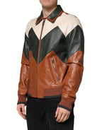 Multicolor Leather Full Zip men Biker Jacket