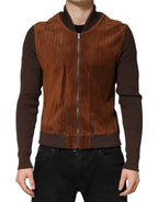 Brown Velvet Calfskin Full Zip Biker Jacket