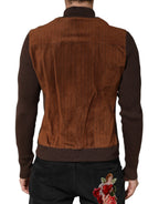 Brown Velvet Calfskin Full Zip Biker Jacket