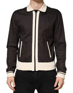 Brown Contrast Stripe Men Bomber Jacket