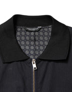 Dark Blue Cotton Full Zip Bomber Men Jacket
