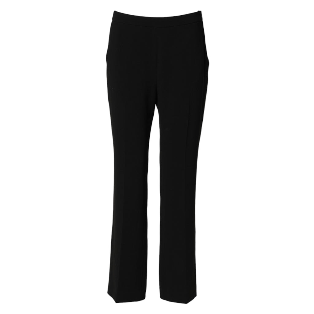 Black High Waist Zip Straight Chino Trouser Pants